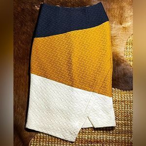 - HD in Paris Anthropologie Colorblock Knit Pencil Skirt Brown Navy Cream